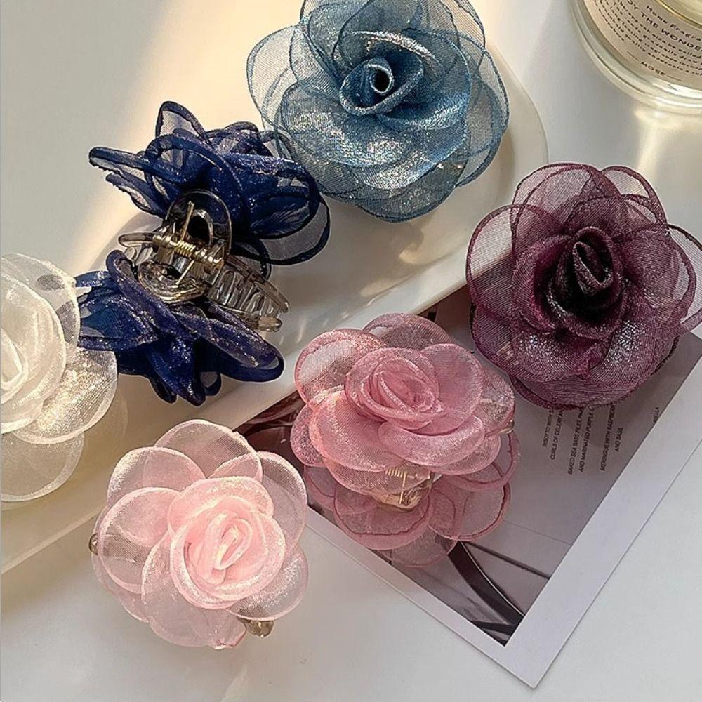 Тканевый Имитация Цветка Заколка для Волос Сетка Цветок Зажим Элегантная Камелия Акула Зажим Девушка