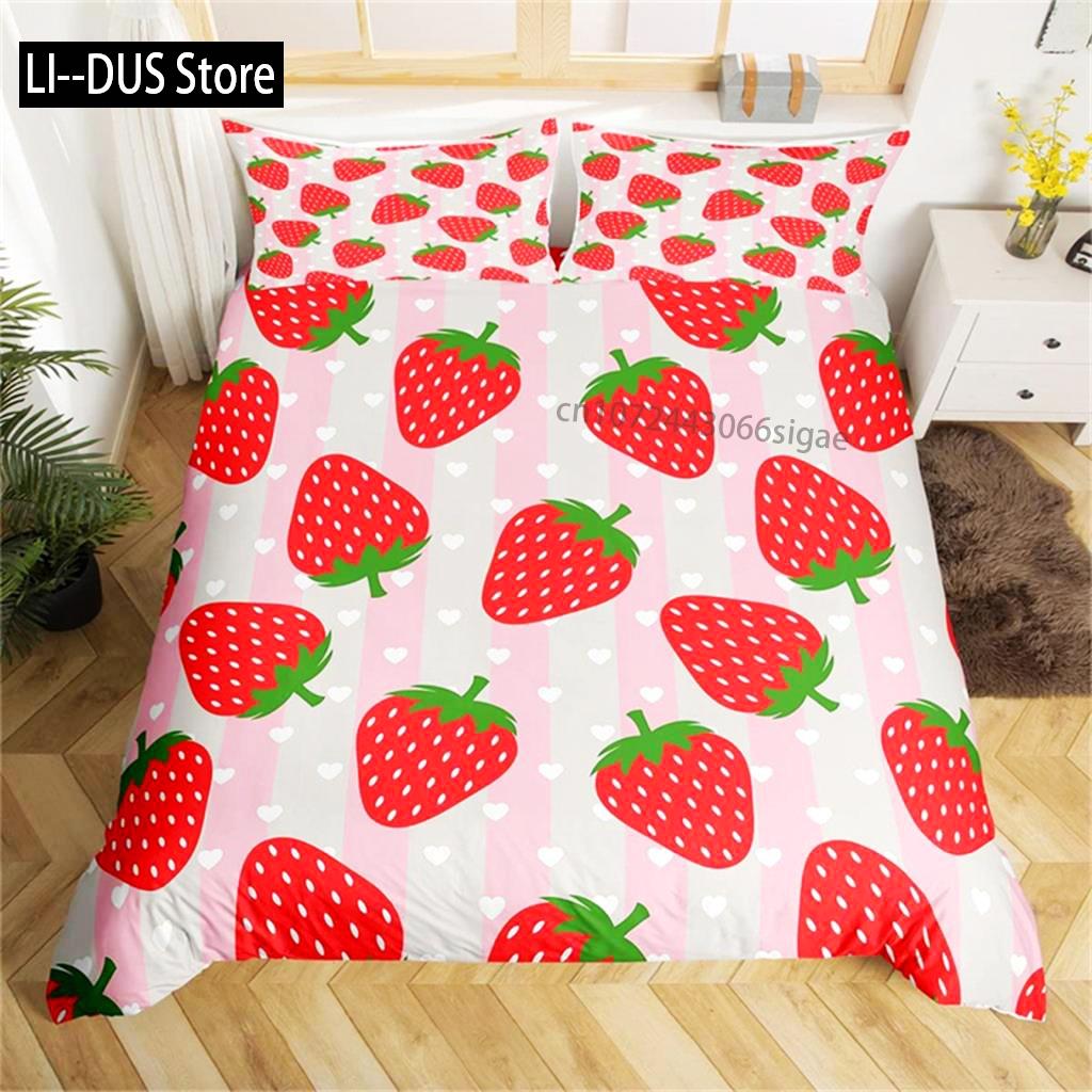 Duvet Cover Lovely Cartoon Strawberry Bedding For Girl Teen Set Microfiber Blue Star Yellow Floral Quilt Cover Bedroom Decor