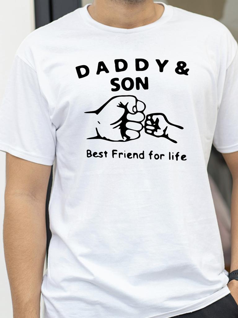 Father and Son Best Team T Shirt Daddy Child Fist Bump Fathers Day Shirt Funny Round Neck Short Sleeve Tshirt loose tops tee