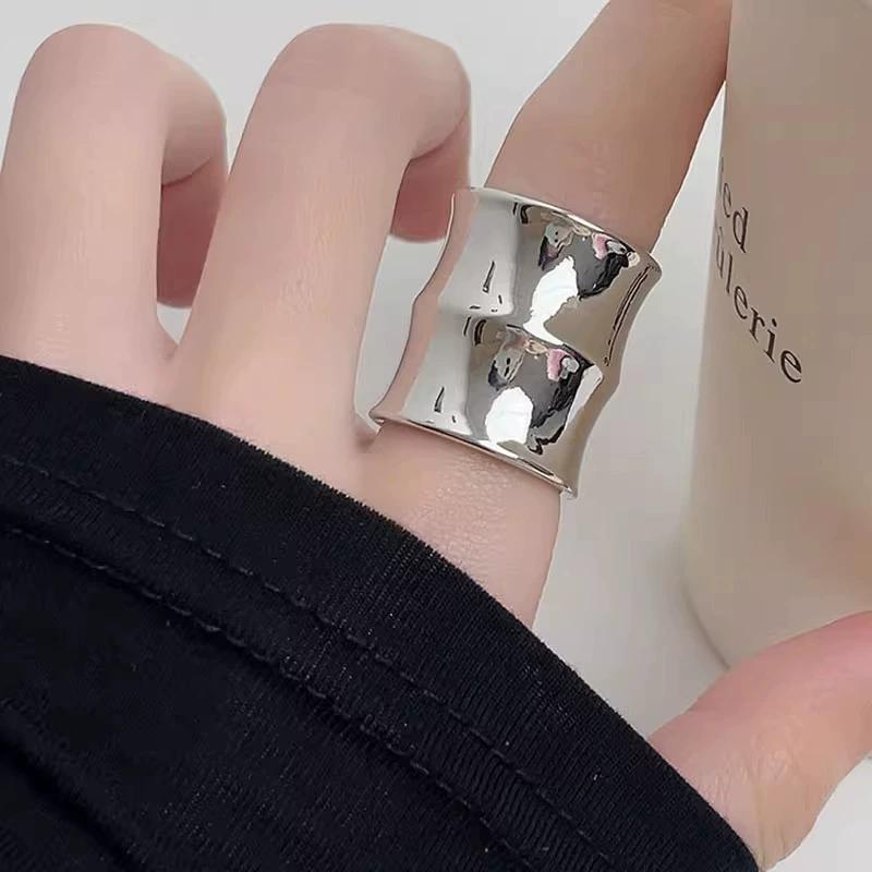 New Fashionable And Simple Metal Joint Opening Ring Female Punk Couple Wide Ring Trendy Jewelry Accessory