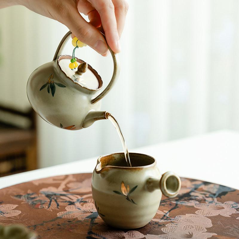 Antique Gold-painted Ceramic Beam Pot Hand-painted Butterfly Orchid Teapot Small Capacity Tea Making Household Ceramic Tea Set