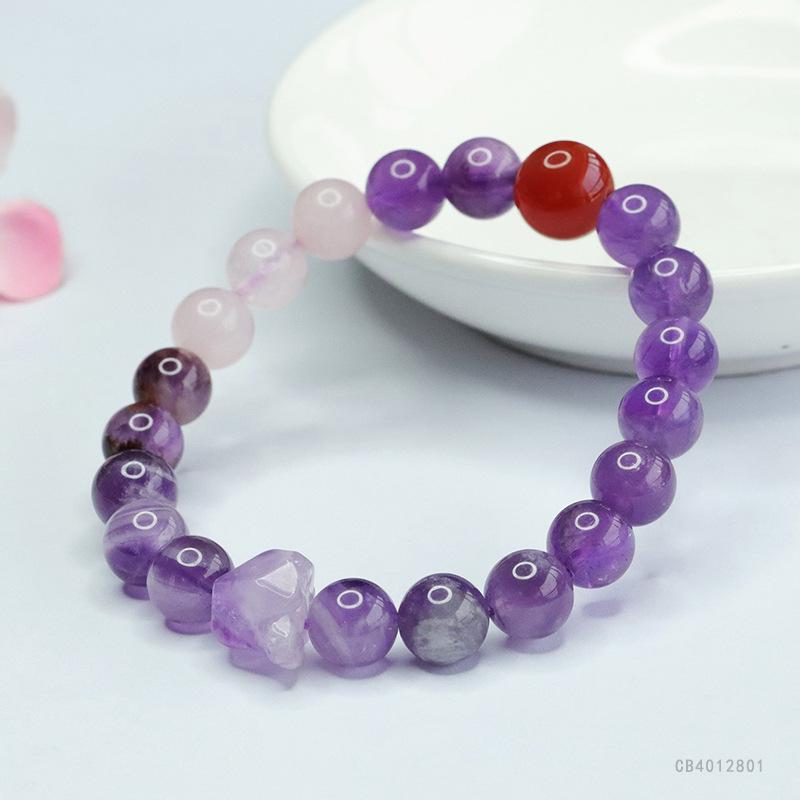 Juan Yu Natural Nine Purple Li Fire Multi-Treasure Red Agate Beaded Crystal Bracelet