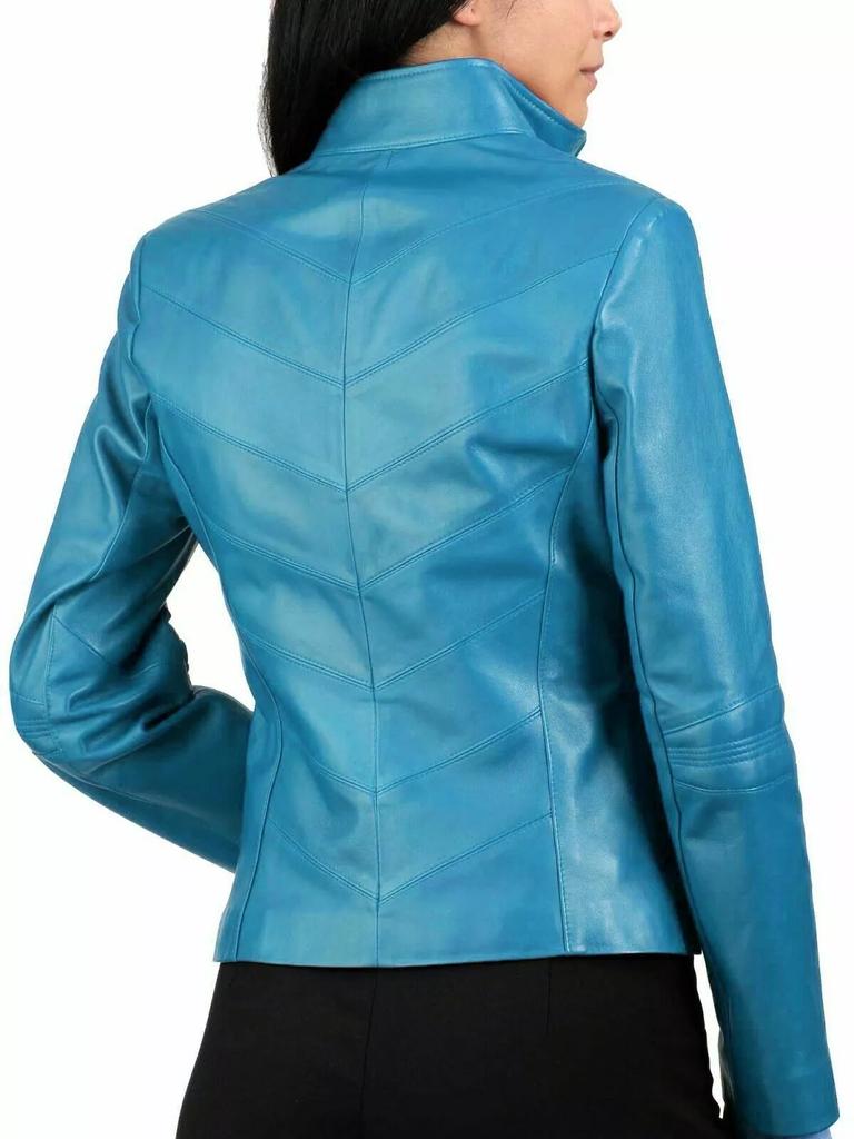 Women's Festive Lambskin Genuine Turquoise Decent Motorcycle Leather Jacket