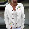Женская мода рождественский принт длинный рукав вязаный кардиган пуховик