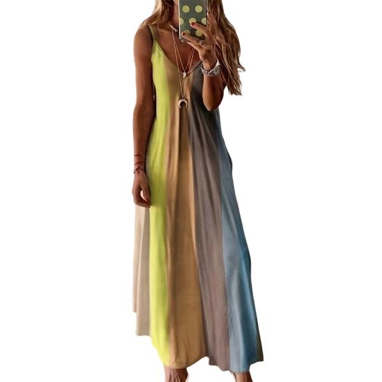 Женские бретельки-спагетти длинные платья с градиентом летнее повседневное струящееся макси-платье с V-образным вырезом свободный пляжный сарафан