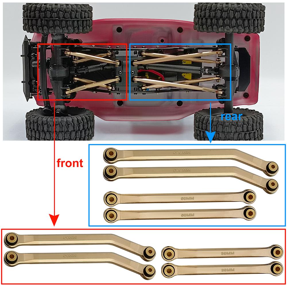 MIBIDAO Brass Heavy Heightening Chassis Links Rod Set for Axial SCX24 Deadbolt Gladiator Wrangler Bronco Chevrolet 1/24 RC Car