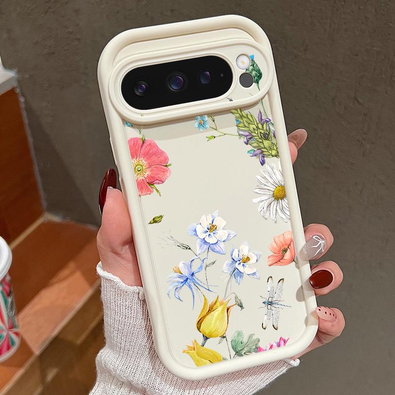 Для Google Pixel 9 8 Pro Xl 8a противоударный желтый розовый цветочный узор силиконовый мягкий защитный чехол для линз однотонный противоударный матовый чехол для телефона
