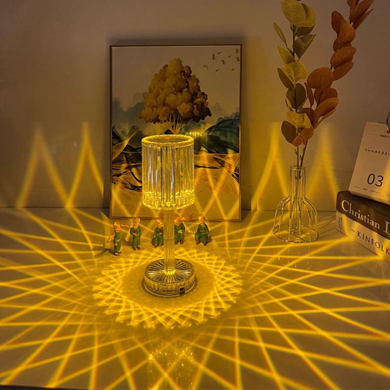 Настольная лампа с кристаллами и бриллиантами, цветной светильник RGB с сенсорным управлением, романтический светильник для спальни, акриловый перезаряжаемый USB ночник, проекционный светильник