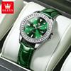 OLEVS New Luxury Diamond Quarzt Watch Women Fashion Green Leather Waterproof Luminous Calendar Watches Female Relogio Feminino