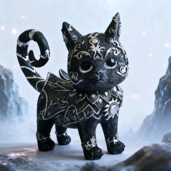 Загадочная статуэтка черной кошки Маленькая фигурка кошки из смолы Декоративная готическая скульптура животного для дома, офисного стола, винного шкафа, полки