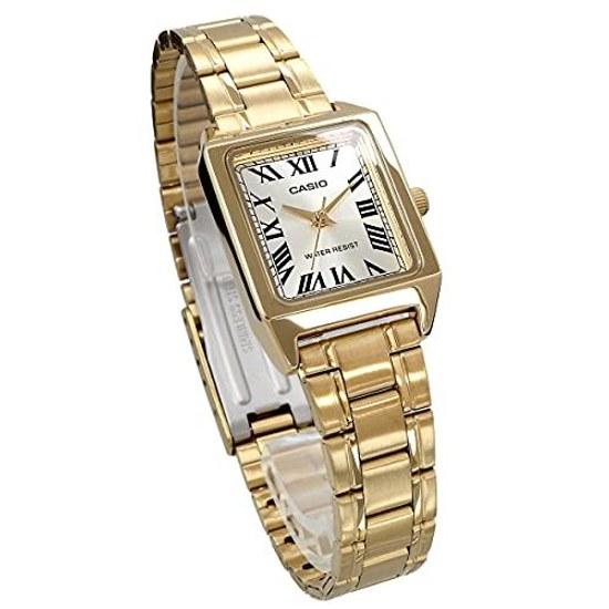 CASIO Стандартные кварцевые женские часы LTP-V007G-9B с золотым металлическим ремешком, модель Overseas