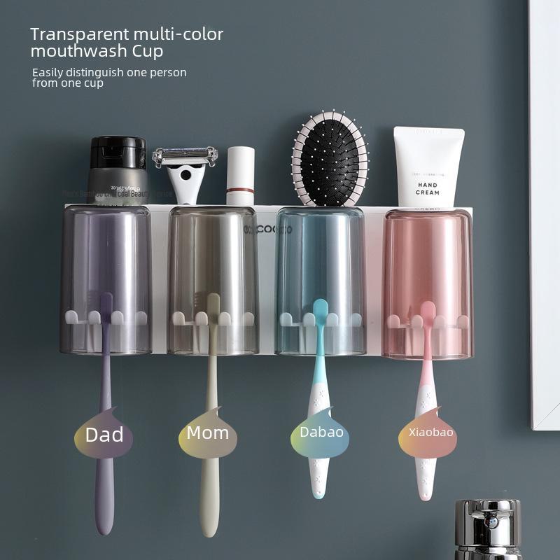 Набор из держателя зубных щеток и стаканчиков, настенная полка для ополаскивателя для полости рта, без проколов, модное решение для хранения в ванной комнате.