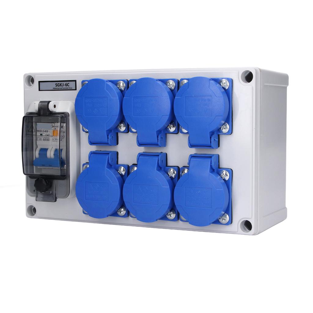 Wall Outlet Box ABS Waterproof 6 Position German Outlets Switch Socket for Gardens 200‑250V