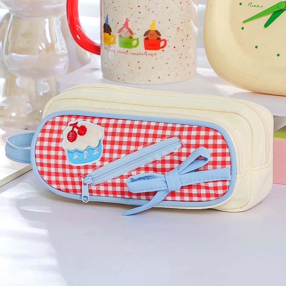 Embroidery Korean Fruit Pencil Case Fruit Cherry Cake Print Pencil Pouch Y2K Sweet Pen Bag Office