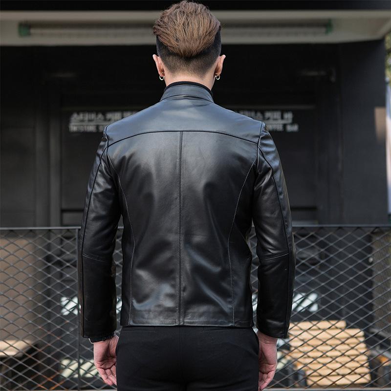 Кожаная куртка мужская из натуральной кожи овчина воротник стойка деловой повседневный весна и осень тонкая одинарная оригинальная кожаная куртка