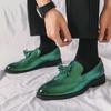 Italian Brand Loafers Men Tassel Slip-on Fashion Green Leather Shoes Moccasin Thick Bottom Pointed Toe Casual Shoes Dress Shoes