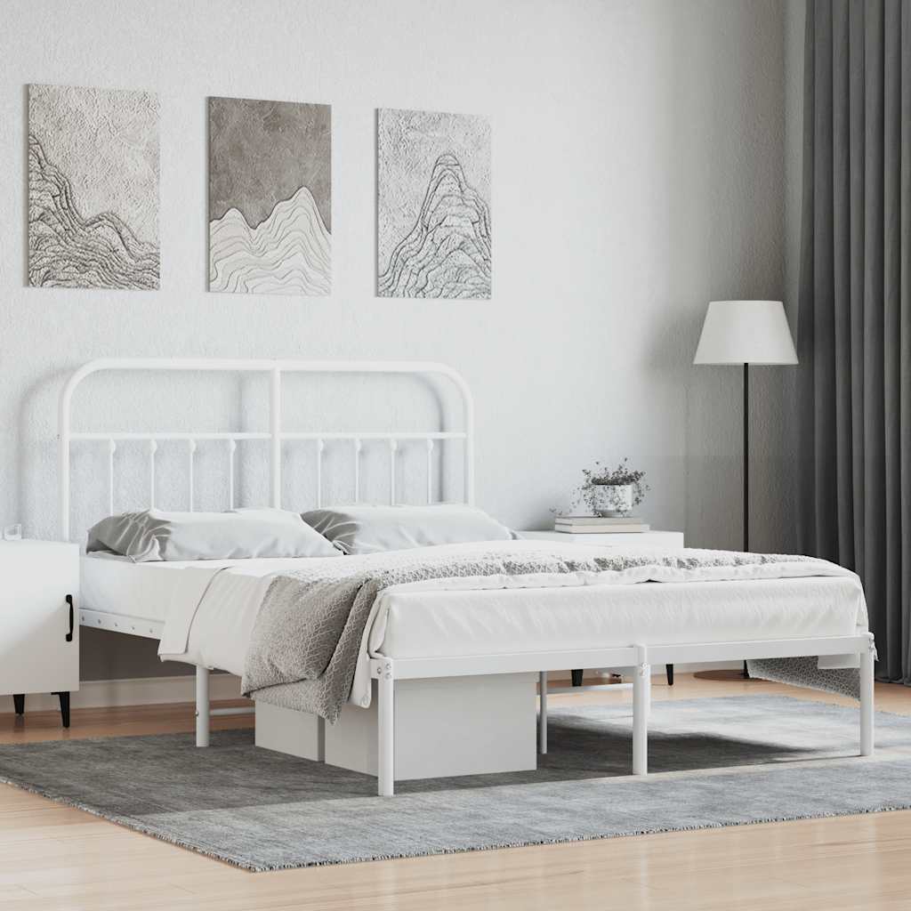 Vidaxl Металлическая Рама Кровати С Изголовьем, Белая, 140X190 См