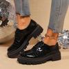 Women's Solid Color Chunky Platform Oxfords Fashion Lace Up Patent Leather Shoes Woman Round Toe Black Loafers Shoes Plus Size