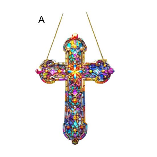 Rose Suncatcher Pendant 2D Flat Dyed Acrylic Pendant Stained Glass Decorations Faith