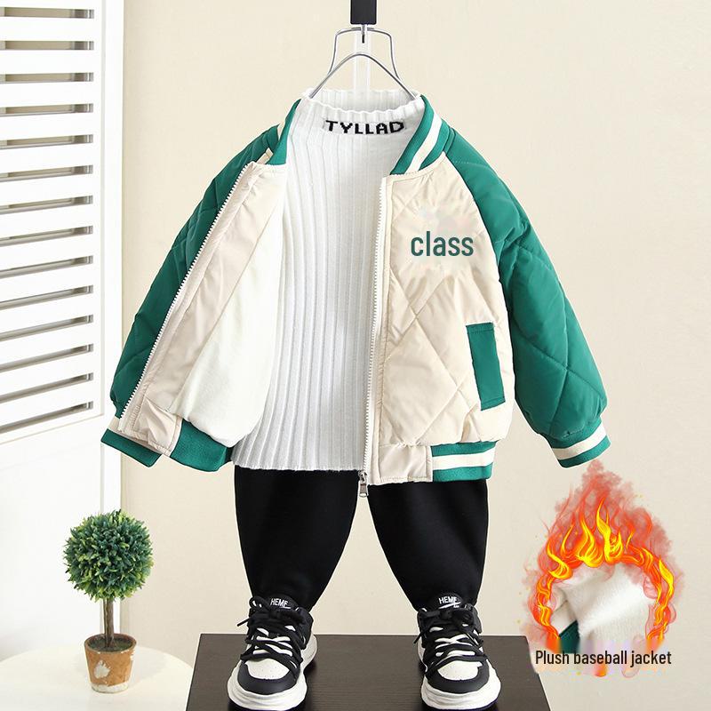 Детская бархатная бейсбольная куртка для мальчиков - Осень/Зима 2025 - Уютный хлопковый топ