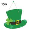Rustic Farmhouse Porch Decoration St. Patrick's Day Wooden Door Sign, Luck Clover Green Hat Themed Hanging St Patrick Yard Sign Plaque, Decorative