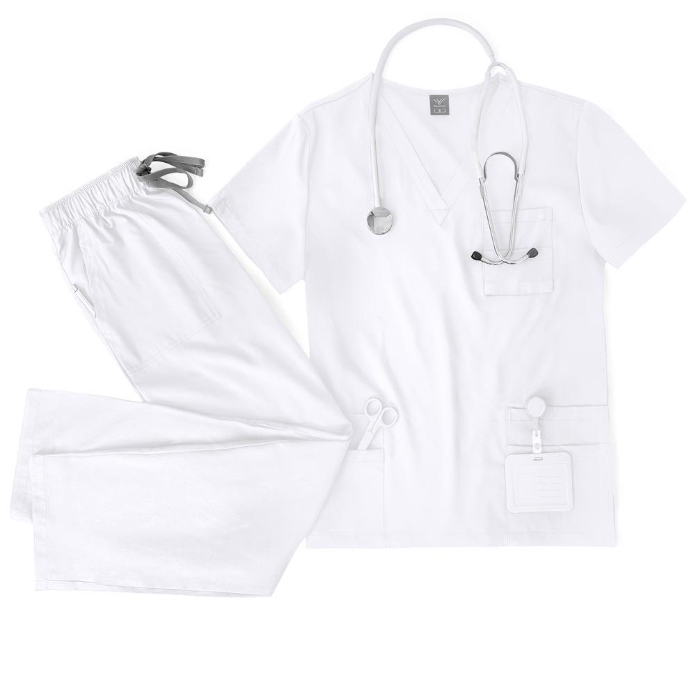 Meoexin V-Neck Nurse Uniform Set: Casual, Thin, Quick-Drying Scrub Suit with Double Pockets.