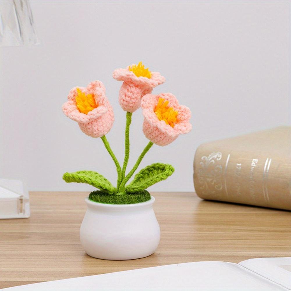 2 шт. Вязаные крючком цветы орхидеи-колокольчика в горшках для жены, девушки и женщин, цветы ручной работы для украшения автомобиля, украшения дома