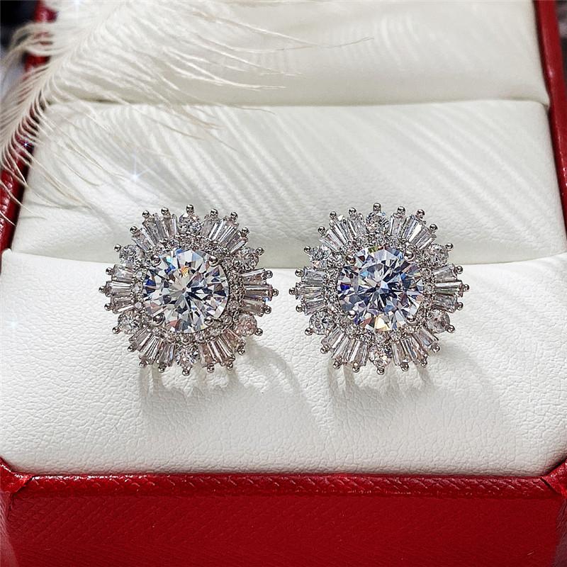 Huitan Luxury Flower Stud Earrings with AAA Cubic Zirconia Delicate Women Accessories for Wedding Party Statement Zircon Gift