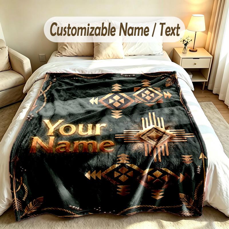 Abstract Geometric Theme Custom Blanket Personalized Name & Text Customized Soft Warm Throw Blanket Home Decor