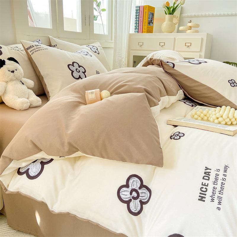 Комплект из 4 предметов класса А из 100% стираного хлопка, пододеяльник из полированного хлопка, шапка на односпальную кровать, студенческое общежитие, набор из трех 4 предметов