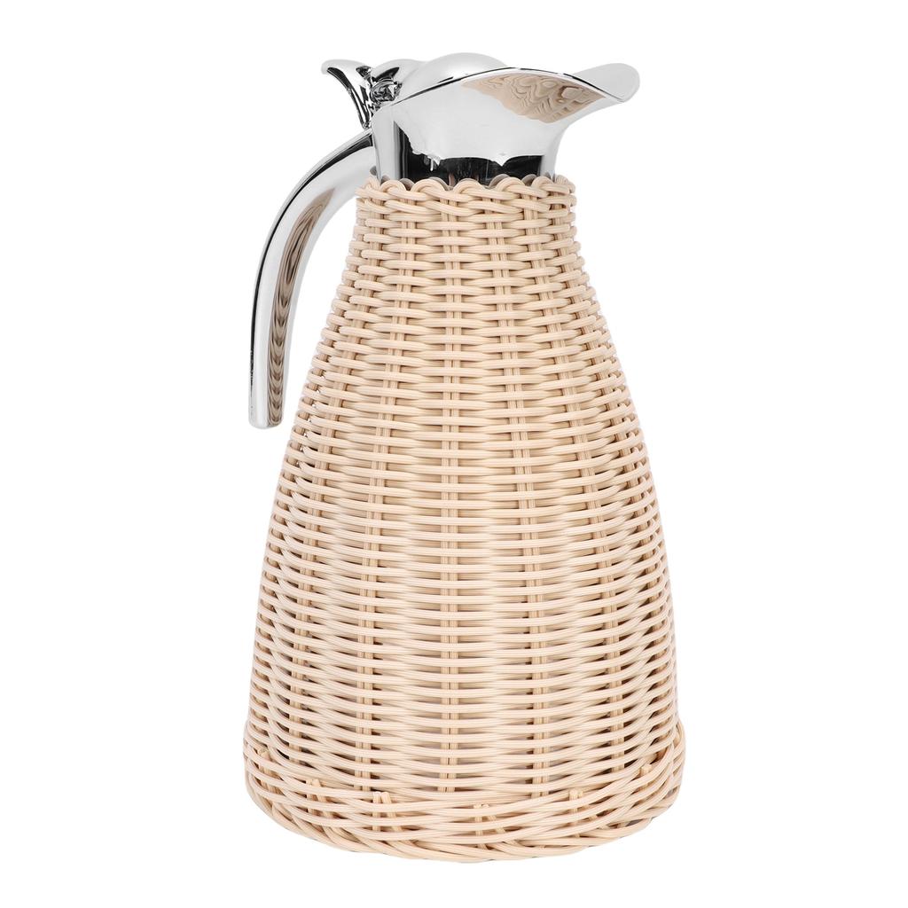 Handwoven Stainless Steel Thermal Coffee Woven Rattan Body 1.5L 3 Walled Insulated Jug Pitcher 12 Hour Heat 24 Hour Cold Retention