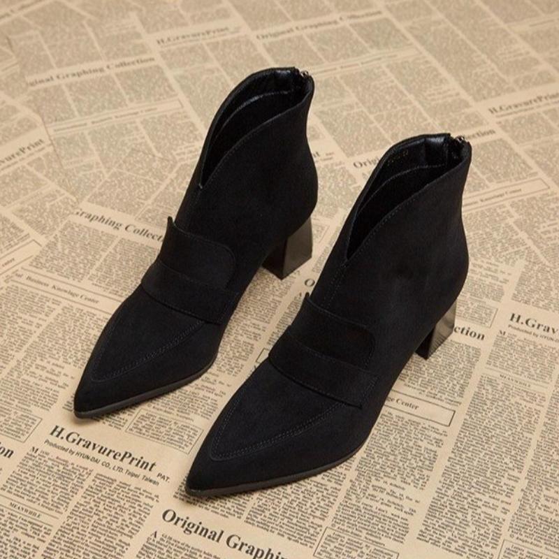 Women's Genuine Patchwork Thin High Heel Pointed Toe Back Zip Autumn Ankle Boots Elegant Ladies Daily Dress Shoes