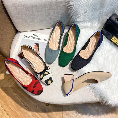 Туфли-лодочки на высоком каблуке с квадратным носком, женские, на среднем каблуке, плетение, леопардовый принт, женские, на устойчивом каблуке, удобное плетение, высокие каблуки