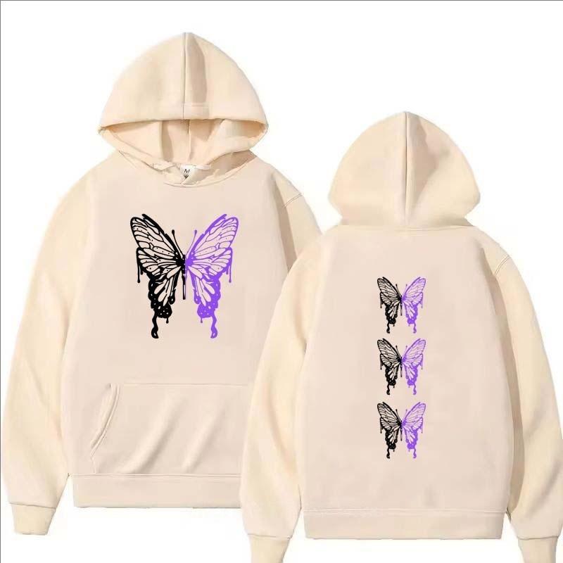Women Men New Butterfly Pattern Hoodie Fashion Casual Sports Long Sleeve Pullover Autumn Winter Cotton Neck Vintage Sweatshirts
