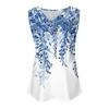 Summer Womens Tank Tops V Neck Casual Printed Sleeveless Shirts Casual Loose Fit Pleated Tshirts Tees Ladies Blouse