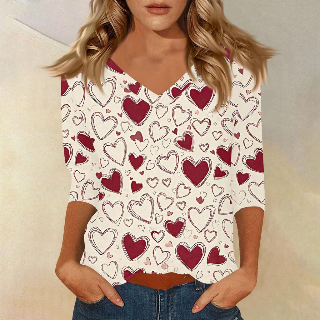 Women's T Shirt Print 3/4 Sleeve Daily Weekend Fashion Basic V- Neck Regular Top