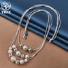925 Sterling Silver Three Snake Chain Matte Smooth Pendant Necklace Jewelry