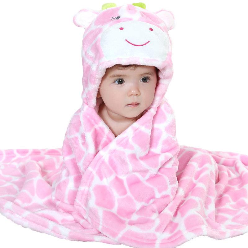 Baby Clothes Hooded Bath Towel Cow Bathrobe Cartoon Animal Cloak Flannel Bath Towel Blanket