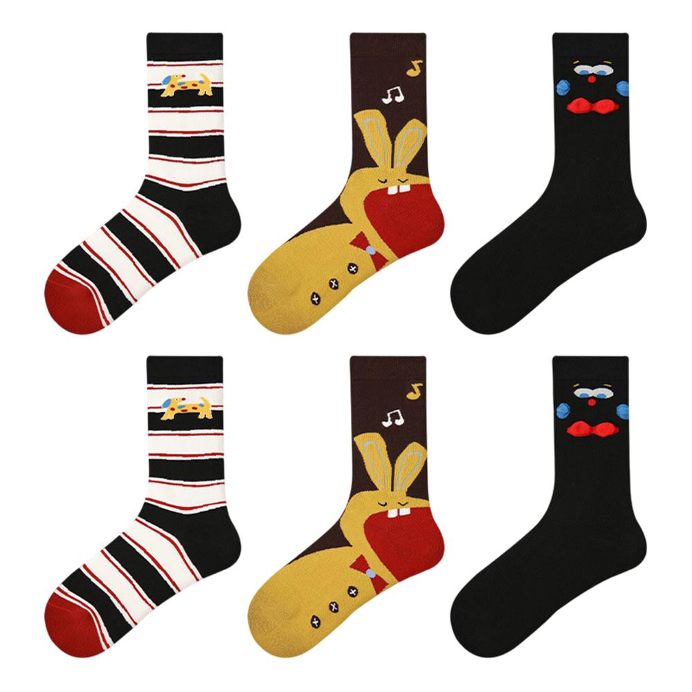 3 Pairs Fashion Cotton Socks Breathable Moisture Wicking Elastic Mid Calf Socks for Women