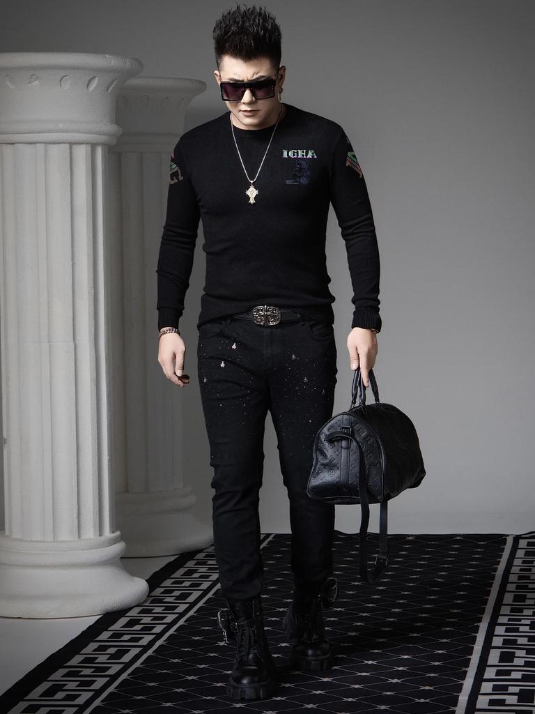 European Goods 2025 New Autumn and Winter Long-Sleeved Knitwear Men's Sweater Trendy Brand Bear Print Round Neck Sweater for Men