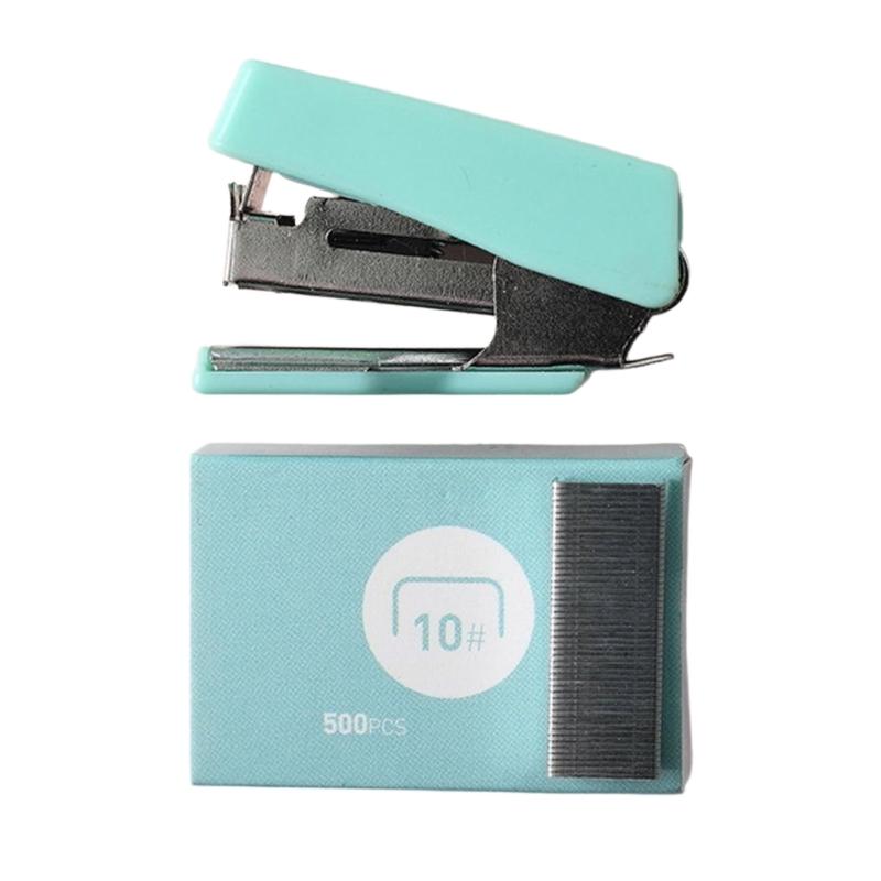 1 Set Ergonomic Office Stapler Plastic Small Stapler with Staple Easy to Carry For Paper Documents 6-10 Sheets Capacity