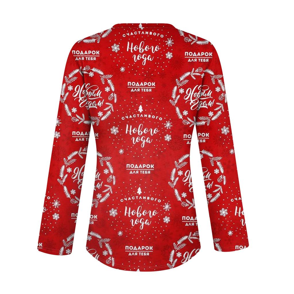 Women's Casual Fashion Sexy Comfort Christmas Printed V-Neck Button Long Sleeve