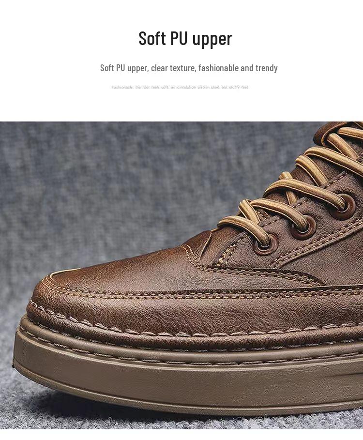 Мужские зимние высокие кожаные ботинки на плюшевой подкладке - Модные повседневные мартинсы для снега