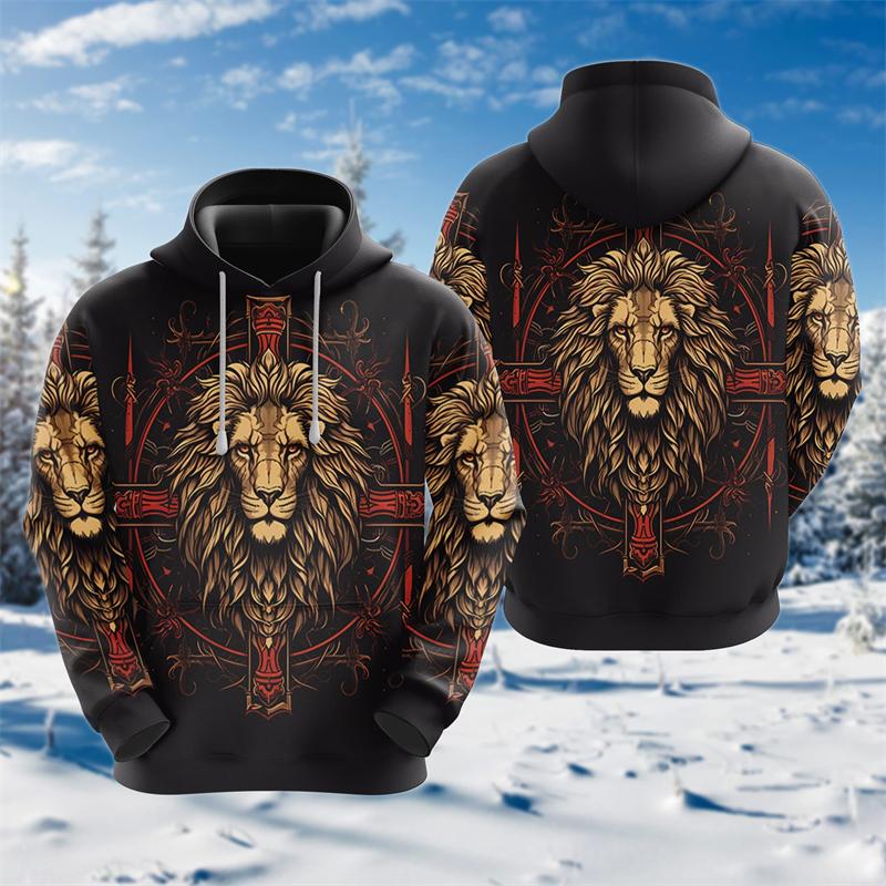 Толстовки с капюшоном Cross Lion с 3D-печатью для мужчин, одежда Harajuku, модные толстовки с рисунком животных, повседневные спортивные костюмы для мальчиков, женские подарочные топы