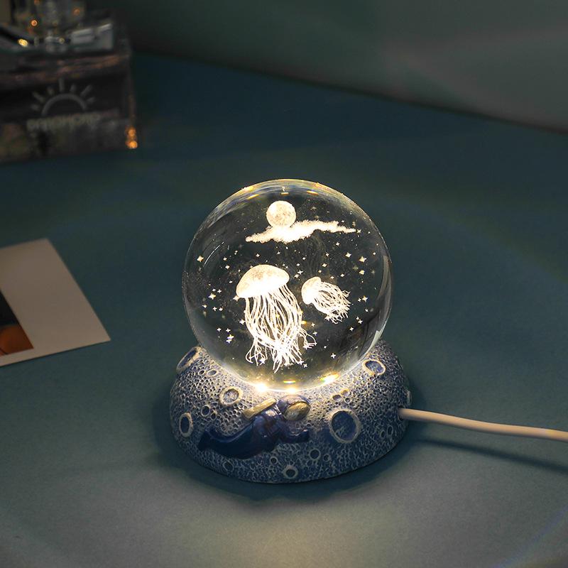 Starry Sea 3D Crystal Ball Night Light - Ocean Series Ornament & Birthday Gift