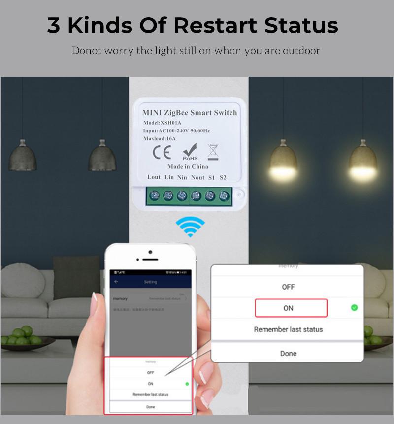Умный мини-переключатель Tuya Zigbee Вкл/Выкл 16А с голосовым управлением Alexa