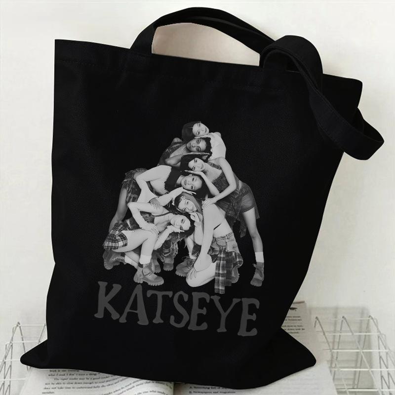 KATSEYE Canvas Tote Bag Retro Girl Group Print Large Capacity Shoulder Bag Handbag Fashion Versatile Shopping Tote 60123-5