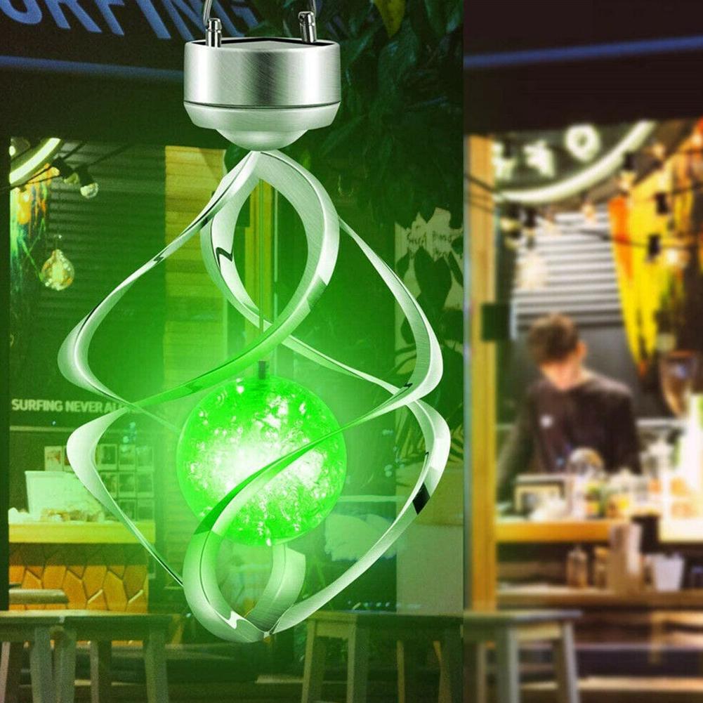 Led Metal Solar Powered Wind Chime Spiral Gyro Light Color Change Hanging Light