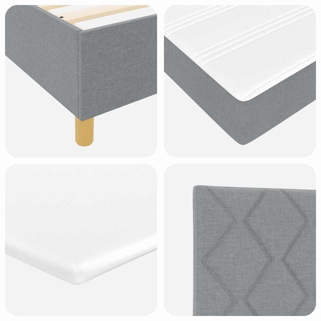 LED Box Spring Bed with Mattress Light Grey 200 x 200 cm Fabric