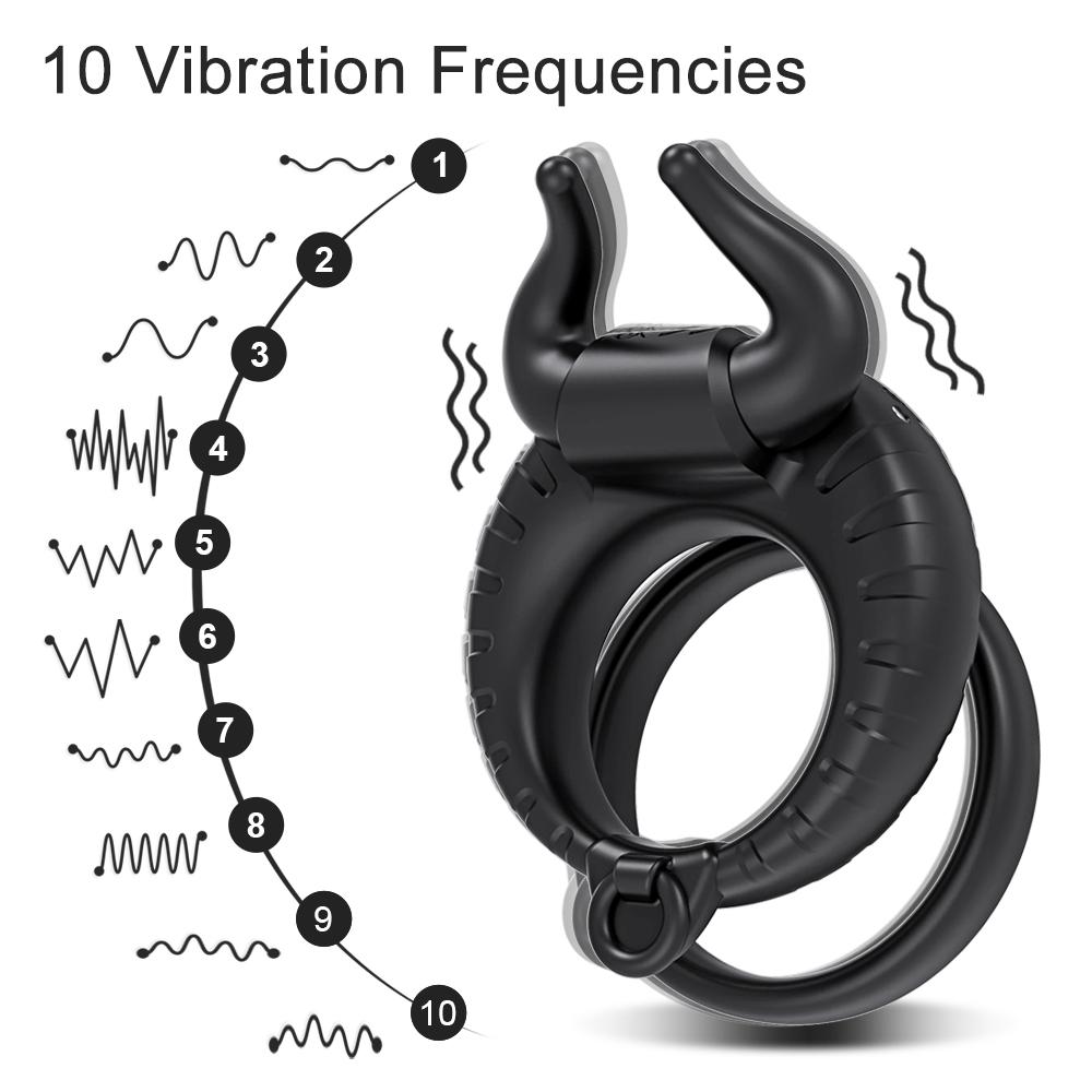 Vibrating Cock Ring for Men Soft Silicone Dual Rings Couples Game Adult Sex Toy Ejaculation Delay Male Penis Ring